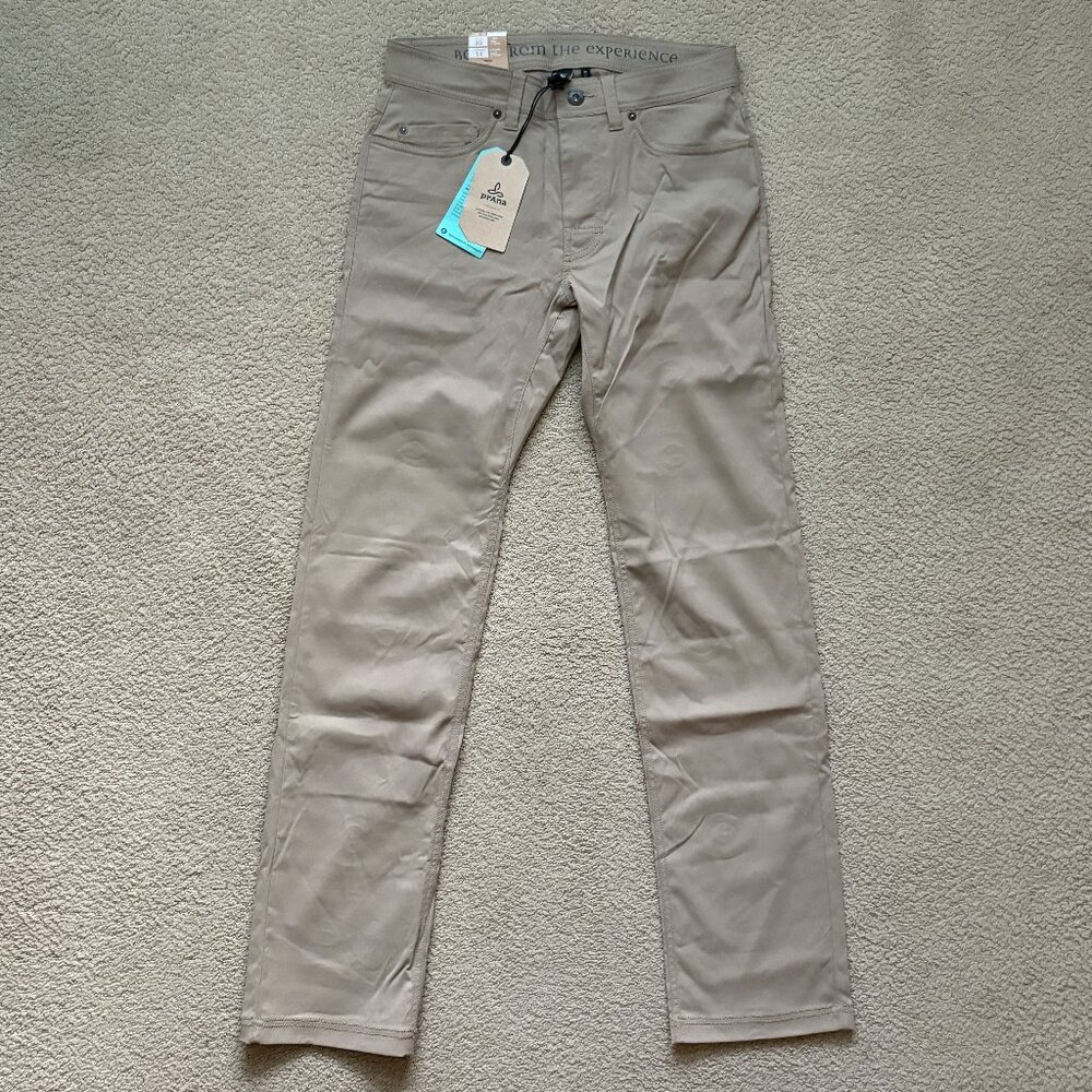 prAna Brion Pant 30x34 Slim Straight Stretch Five Pocket Dark Khaki NWT